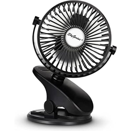 SkyGenius Battery Operated Clip On Baby Stroller Fan (Black)