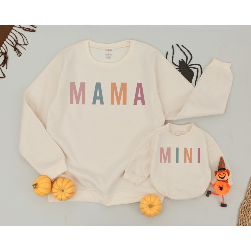 Mama And Mini Sweatshirts, Mama and Girl, Mom And Baby Matching Outfit, Fall Sweatshirts, Mommy and Me Sweaters, Retro Halloween Clothes