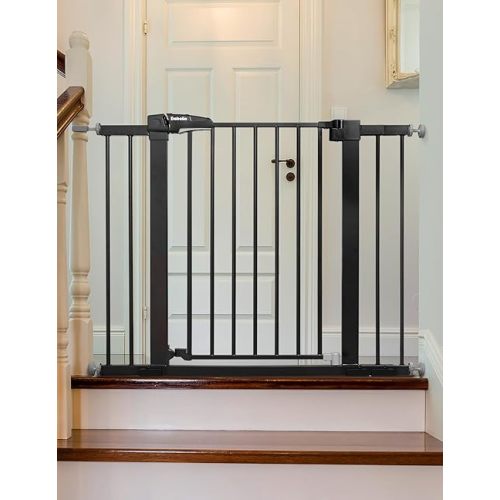 Babelio Metal Baby Gate, 29-43'' Auto Close Easy Install Pet Gate, Extra Wide Walk Thru Child Safety Gate, 30'' Tall Pressure Mounted Dog Gate for Doorways & Stairs, Black
