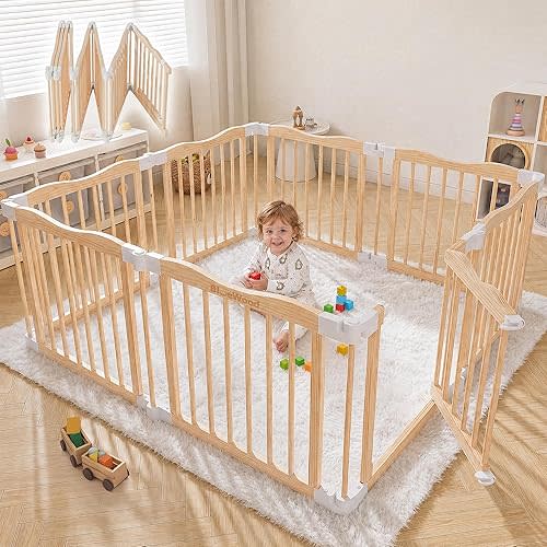 BlueWood Wooden Playpen for Babies & Toddlers, 8 Panels (55"x55")