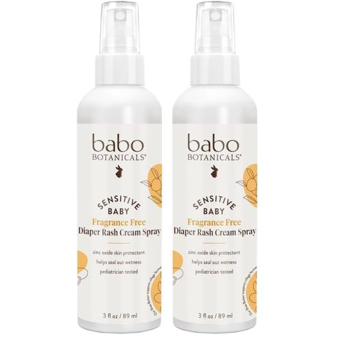 Babo Botanicals Sensitive Baby Fragrance-Free Diaper Rash Cream Spray - No touch, mess-free application - 14.9% Zinc Oxide - Shea Butter, Olive Oil & Aloe Vera - For Babies – 3fl.oz.