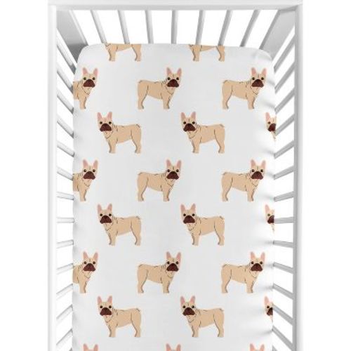 Sweet Jojo Designs Boy, Girl, Unisex/Gender Neutral Baby Fitted Crib Sheet Cartoon Puppy Beige and White