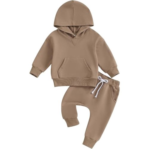 Toddler Baby Boy Girl Clothes Solid Color Hoodie Sweatshirt Top and Jogger Pants Set 2 Piece Fall Winter Outfits