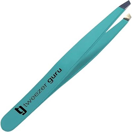 Tweezer Guru Tweezers for Women Facial Hair & Men – Precision Slant-Pointed Eyebrow Tweezer for Ingrown Hair, Blackhead & Splinter Removal (Teal)