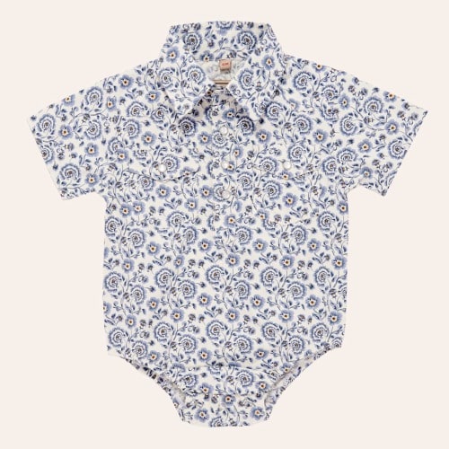 Rafter C Infant Boys' White & Blue Floral Print Pearl Snap Western Onesie | Cavender's