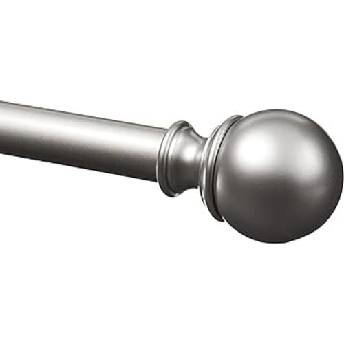 Amazon Basics 1-Inch Curtain Rod with Round Finials, 1-Pack, 36" to 72", Nickel