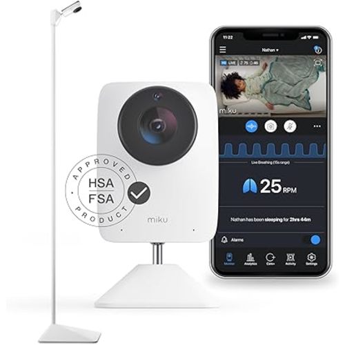 Miku Pro Smart Baby Monitor Camera & Floor Stand, Real Time Breathing & Sleep Tracking, Contact Free, Instant Alerts, Safe Sleep