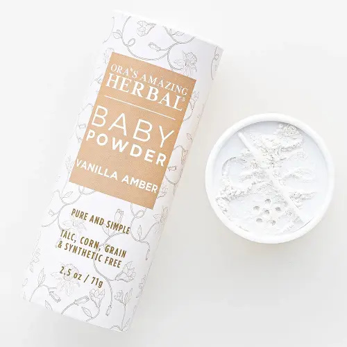 Baby Powder Talc-Free, Real Vanilla Amber Natural Scent, Cornstarch Free Arrowroot and Clay Based Powder, 2.5 oz