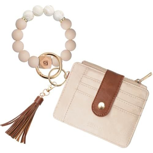 COOLANS Silicone Bracelet Wristlet Wallet Credit Card Holder RFID,ID Window,Key Ring Tassel,Slim Wallet Women Keychain Purse