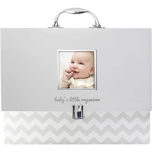 Pearhead Baby Briefcase and Document Organizer, All In One Expanding File Folder, Baby's Paperwork and Records, Newborn Keepsake and Memory Box with Labels, Baby Girl or Baby Boy Gift, Gray Chevron