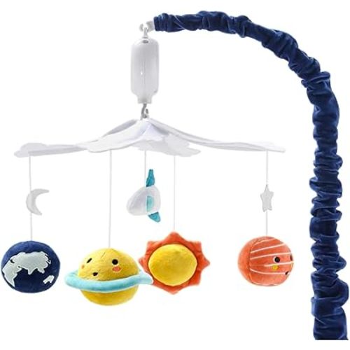 The Peanutshell Crib Mobile for Boys or Girls - White and Dark Blue Musical Baby Crib Mobile with 12 Lullabies, Planets Baby Spectacular Space Nursery Decor