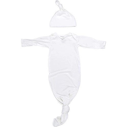Three Little Tots Newborn Baby Knotted Tie Gown - Infant - White With Hat