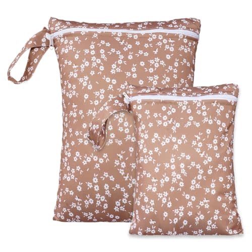 2 Sizes Wet Bags, Waterproof Storage Bag for Baby Diapers and Pump Parts, Reusable Diaper Bag with Zippered Pockets and Handle, Travel Bags, Beach, Pool, Gym Bag for Swimsuits & Wet Clothes, Set of 2