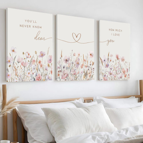 Dakota Fields 3Pcs Wildflower Nursery Canvas Wall Art Flower Botanical Sentence Poster Painting Picture Wall Decor Boho Nurseries Print Artwork For Nursery Baby Room Living Room Bedroom Home Decoration16x24in | Wayfair