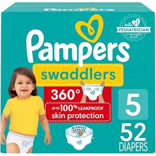 Pampers Diapers - Swaddlers 360 - Size 5, 52 Count, for up to 100% Leakproof Premium Skin Protection