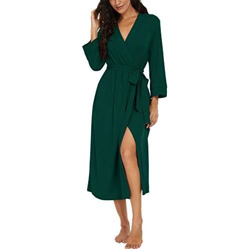 VINTATRE Women Kimono Robes Long Knit Bathrobe Lightweight Soft Knit Sleepwear V-neck Casual Ladies Loungewear