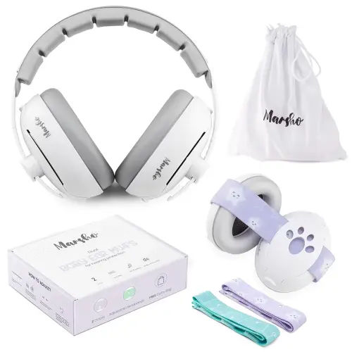 MARSHO 2-in-1 Baby Ear Muffs for Baby Ear Protection – Cute and Comfortable Baby Noise Cancelling Headphones with 2 Headbands and Headphone Strap Newborn Ear Protection Infant Headphones, Adjustable