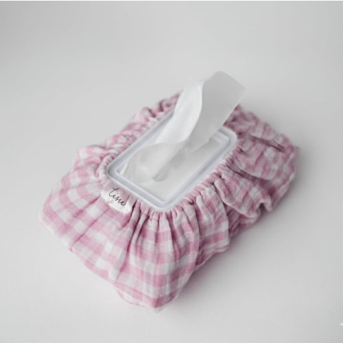Baby Wipes Cover – Universal Size, One Size Fits All Wipes Packages | Muslin Cotton Tissue Cover for Nursery, Diaper Bag & Changing Table, Station | Gingham & Neutral Patterns (Pink Gingham)