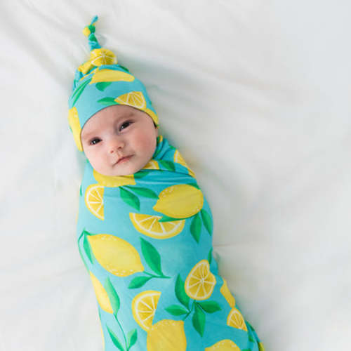 Blue Sunny Citrus Swaddle & Hat Set