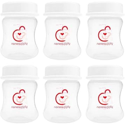 Nenesupply 4.7oz 6pc Wide Neck Breast Pump Bottles Use on Pumping with Spectra S1 S2 Synergy Gold Pumps Breastmilk Storage and Collection Replace Spectra Bottles for Pumping Wide Mouth