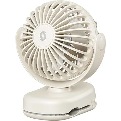 SWEETFULL Mini Clip on Fan - Portable Rechargeable Personal Fan with Strong Clamp, 3 Speeds, 11Hrs Cooling, Cute Small Desk Cooler for Stroller Bed Pet Carriers Umbrell Travel Outdoor - Beige