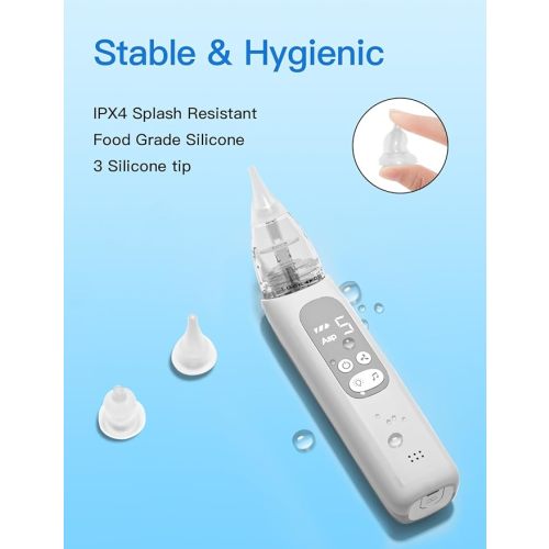Baby Nasal Aspirator, Electric Nose Sucker with 5 Levels Suction, Soothing Light & Nursery Rhymes (White)