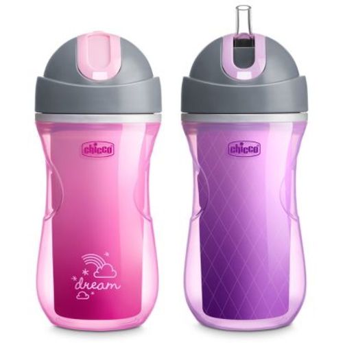Chicco 9 fl oz Insulated Flip-Top Straw Cup 12 Months - Dream Pink/Purple - 2pk: Silicone, BPA-Free