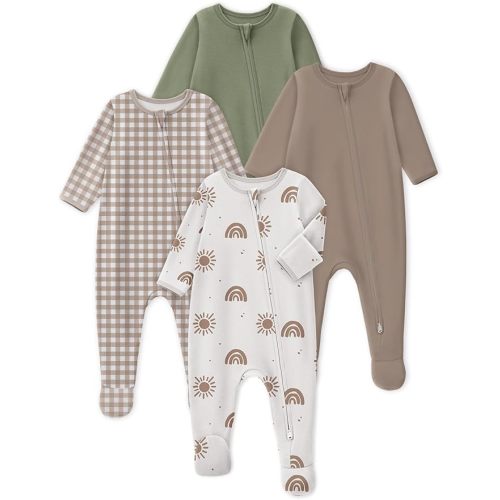 Looxii Baby Pajamas 100% Cotton Baby Sleepers for Newborn 0-3 3-6 6-9 Months Boys Girl Clothes 4pcs Footed PJs
