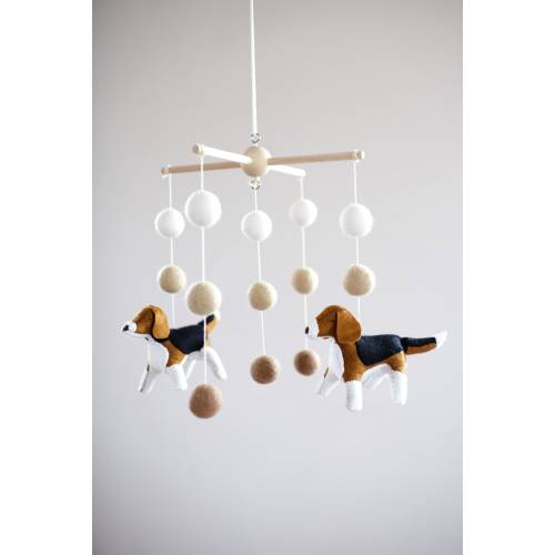 Beagle Baby Mobile: Handmade Felt Dog Nursery Decor