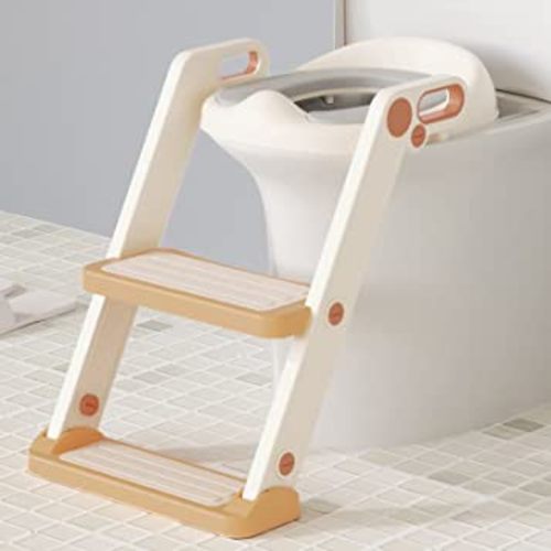 GLAF Potty Training Toilet Seat for Toddler Boys and Girls with Step Stools Ladder Potty Chair 2 in 1 Adjustable Kids Potty Seat with Soft Updated PU Cushion and Anti-Slip Pads (Gold)