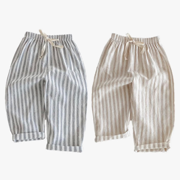 Ashmyova Classic Casual Pants for Boys Thin Cotton Stripe Elastics Waist Spring Summer Trousers Toddler Long Pants 2Pcs