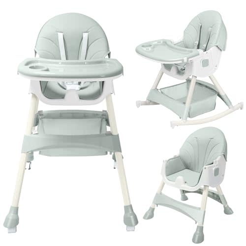 HARPPA Convertible 4-in-1 Baby High Chair for Toddlers with Removable Tray, Wheels & Safety Belt (Green)