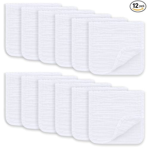 Ease Cubs Muslin Burp Cloths Large 100% Cotton Hand Washcloths for Boys & Girls, Baby Essentials Extra Absorbent and Soft Burping Rags for Newborn Registry (White, 12-Pack, 20" X10")