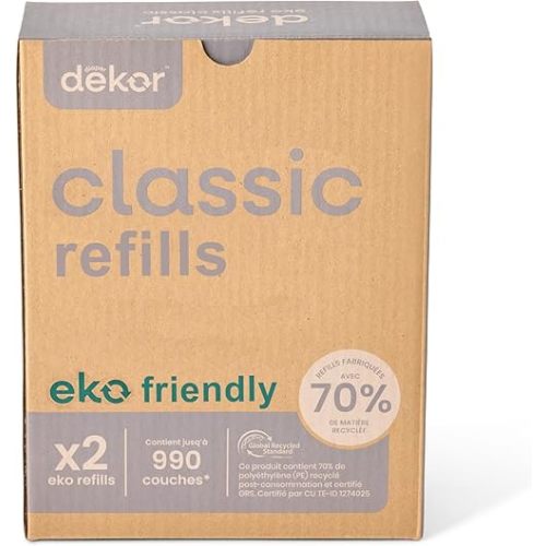 Diaper Dekor Classic Diaper Pail Refills | 2 Count Unscented | Exclusive End-of-Liner Marking | Quick & Easy to Replace | Most Economical Refill System | for Original and Eko Style Pails