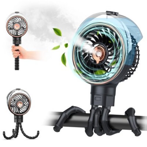 JINLICTE Stroller Fan with Mist, 100ml Misting Portable Fan for Stroller, Baby Fans with Detachable Tripod, Baby Essentials, Clip on Fans for Crib, Treadmill, Car Seat, Outdoor Black