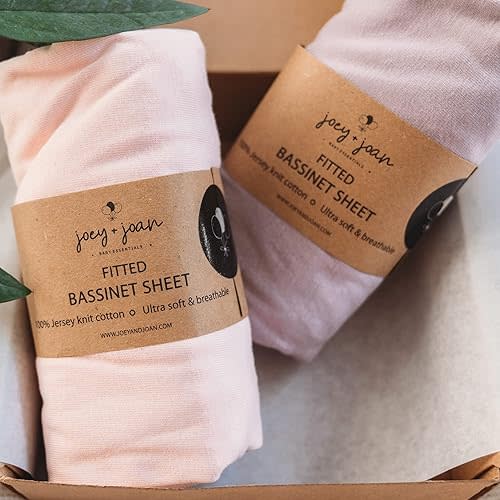 Bassinet Fitted Sheets 33x20 for Baby Beside Dreamer Bassinet & Bedside Sleeper – Snuggly Soft 100% Jersey Cotton – Pale Pink + Lilac – 2 Pack