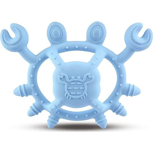 Baby Teether Teething | 100% Food-Grade Silicone Teether Toy for Baby 0-6, 12, 18 Months Infant, Easy to Hold,BPA-Free Little sea Crab teether Toys Blue