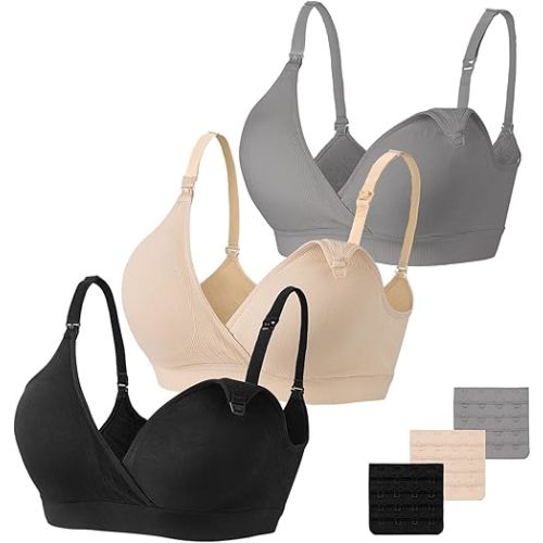 Vinfact 3 Pack Nursing Bras for Breastfeeding Seamless V Neck Maternity Bra Women Pregnancy Breastfeeding Bra