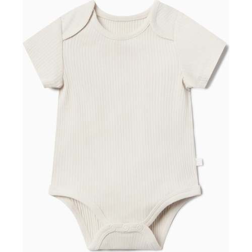 Ribbed Short Sleeve Bodysuit, Ecru - MORI | Maisonette