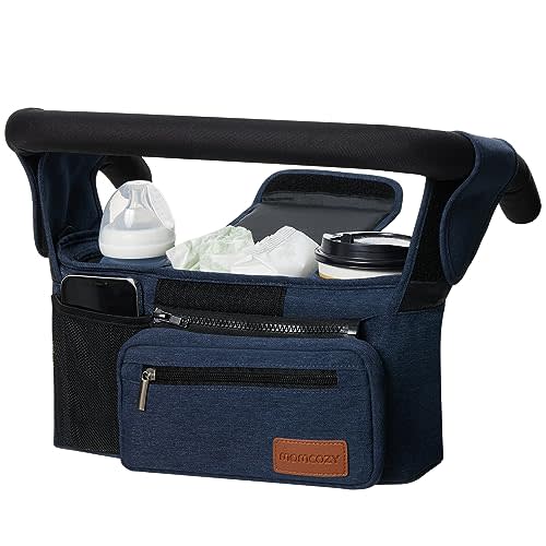 Momcozy Universal Baby Stroller Organizer, 2 Insulated Cup Holder, Detachable Zippered Pocket, Adjustable Shoulder Strap, Large capacity for baby essentials, Compact Design Fits Any Strollers