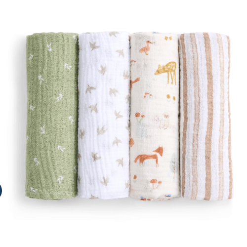 aden + anais sage woodland essentials cotton muslin swaddles 4 pack