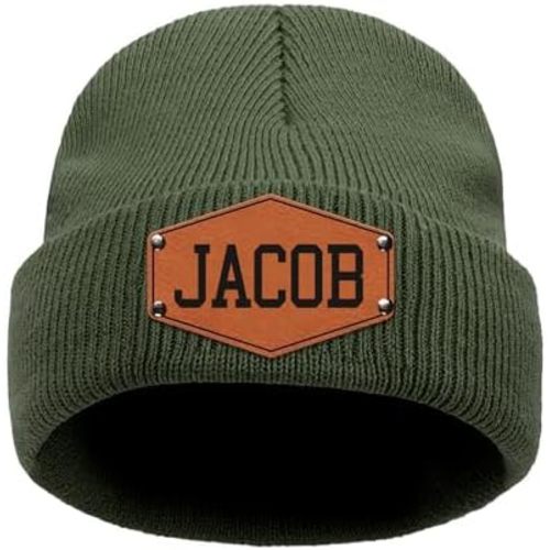 Custom Beanie Hat for Baby Boys Girls Personalized Leather Patch Toddler Beanie for Baby Adults Winter Kids Knit Hats