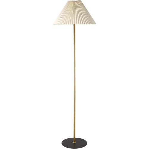 KUNJOULAM Modern Pleated Floor Lamp, Gold Pole Floor Lamps, Simple Design Tall Lamp with Adjustable Beige Lampshade, Standing Lamp for Living Room, Bedroom, Office, Home (Without Bulb)
