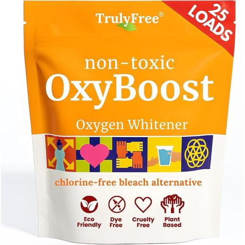 Truly Free OxyBoost - Oxygen Stain Remover Powder for Laundry | Color Safe Stain Remover for Clothes | Chlorine-Free Whitener for Whites & Colors | Oxy Cleaner with Sodium Percarbonate (12.5oz)