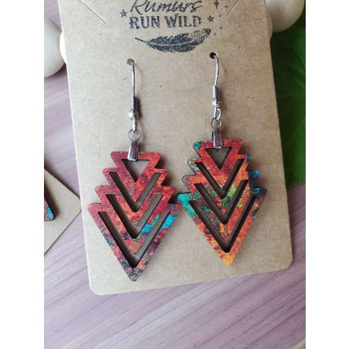 Red and Turquoise Western Wood Dangle Earrings for Her, Rustic Arrow Earring, Boho Style Gift for Mom, Best Gift for Best Friend, Galentines