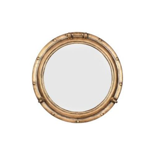 22" Round Distressed Metal Porthole Mirror Gold - Storied Home: Modern Style, No Assembly, Wall Mounted