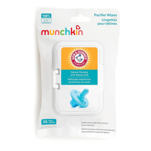 Munchkin Arm & Hammer Pacifier Wipes - Safely Cleans Breast Pump Parts and Feeding Essentials for Baby and Toddler, 1 Pack, 36 Wipes