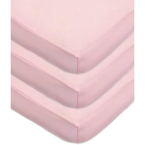 American Baby Company 3 Pack Fitted Crib Sheets 28" x 52", Soft Breathable Neutral 100% Cotton Jersey Sheet, Pink, for Boys and Girls, Fits Crib and Toddler Bed mattresses