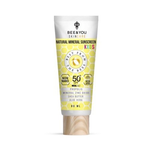 BEE and You Kids Water Resistant 100% Natural Mineral Sunscreen, for Face and Body, Broad Spectrum SPF 50 UVA/UVB Sun Protection with Zinc Oxide & Bee Propolis, Hypoallergenic, 2.7 oz (80 mL)…