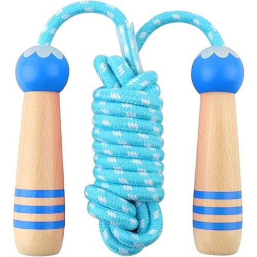 Jump Rope for Kids, Lorvain Adjustable Skipping Rope, Kids Jump Ropes with Wooden Handle for Girls Boys, Weighted Jumping Ropes for Fitness Workout Exercise Outdoor Fun Activity